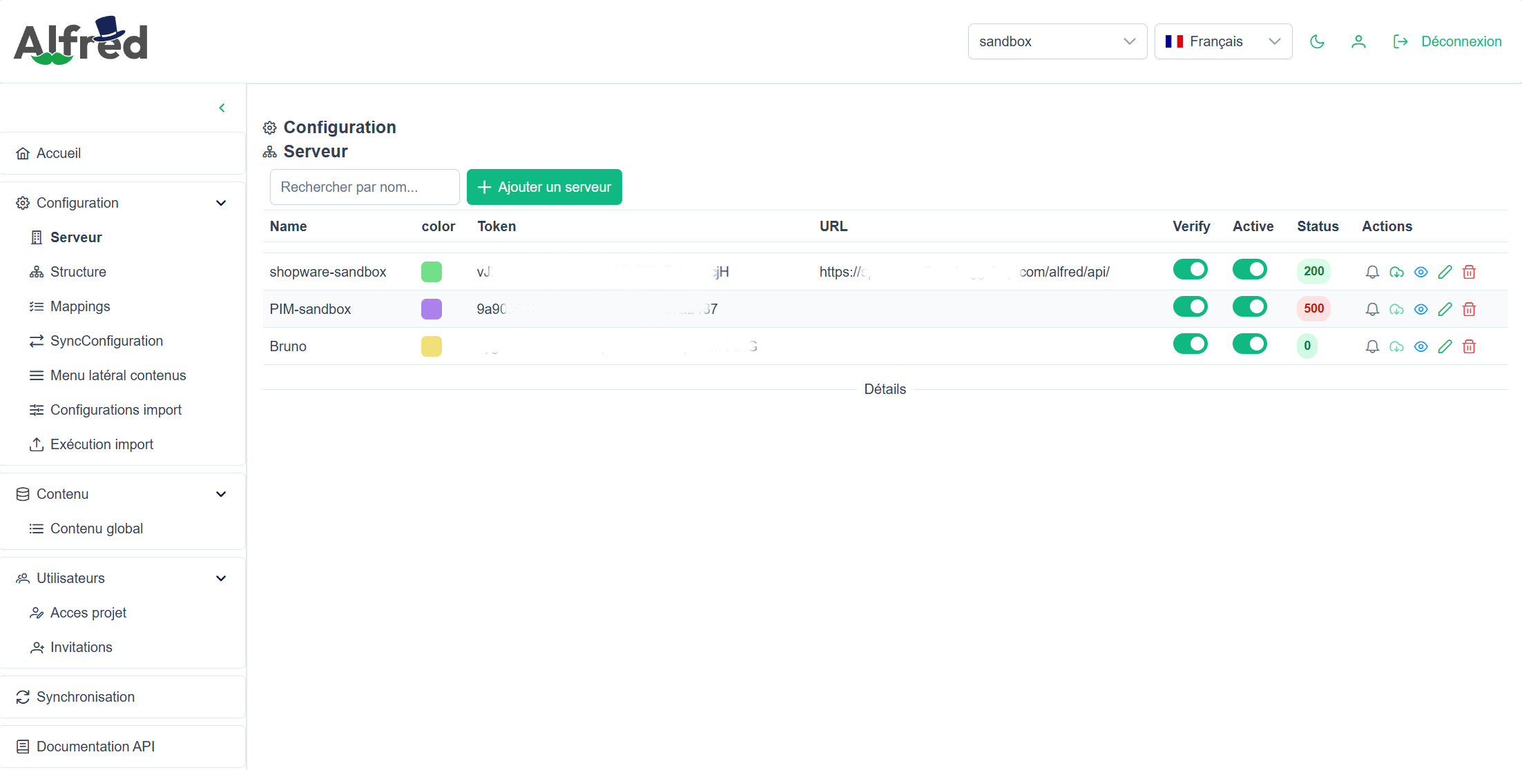 Alfred Sync - tableau de bord